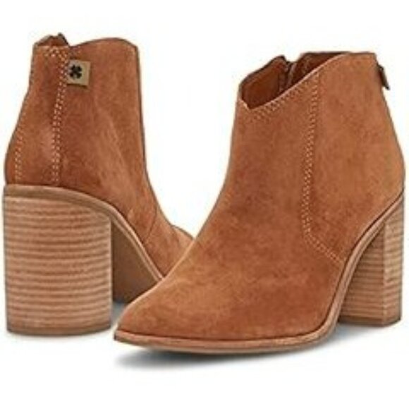 Lucky Brand Pellyon Suede Ankle Boot Stacked Block Heel Side Zipper 8 Retro Boho - Picture 1 of 14